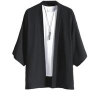 Cardigan Kimono da Uomo Camicia a Sette Maniche Casual Allentata della Moda Giapponese Primavera e Autunno Cardigan Leggero e Traspirante per Le Gite Fuori Porta (Nero,3XL)
