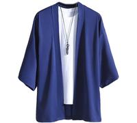 Cardigan Kimono da Uomo Camicia a Sette Maniche Casual Allentata della Moda Giapponese Primavera e Autunno Cardigan Leggero e Traspirante per Le Gite Fuori Porta (Blu,5XL)