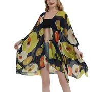 Cardigan Kimono in chiffon con stampa floreale da donna allentato coprire casual lungo Boho puro cardigan, #Round Color Block, Taglia unica