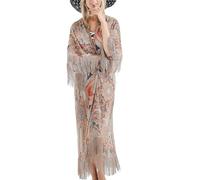 Cardigan Kimono per donne, bikini a mezza manica copriti con nappe sfregiate, copertura in chiffon kimono sulla spiaggia, retrò boho geometrico stampato floreale lungo costume da bagno per donne.