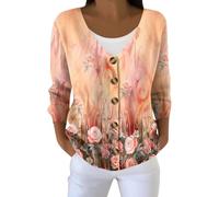 Cardigan larghi da donna con stampa autunnale casual alla moda con scollo a V cardigan irregolare solido drappeggiato colletto aperto davanti cappotto, Arancione, L