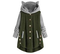 Cardigan lavorato a maglia a trecce con cappuccio da donna Maglione abbottonato in pile Cappotto in lana Pullover Capispalla Felpa con cappuccio irregolare a blocchi di colore con bottoni da donna