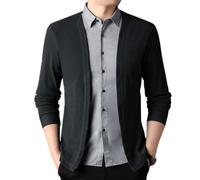 Cardigan lavorato a maglia con colletto a camicia finto a due pezzi, maglione sottile da uomo a maniche lunghe con bottoni a maglia, Verde scuro, L