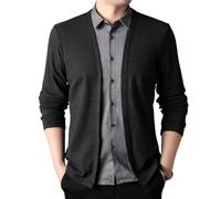 Cardigan lavorato a maglia con colletto a camicia finto a due pezzi, maglione sottile da uomo a maniche lunghe con bottoni a maglia, Nero grigio, 2XL