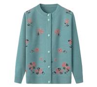 Cardigan lavorato a maglia in pile ricamato, monopetto, sottile, da donna, abbigliamento invernale sottile per la nonna, Blu, M