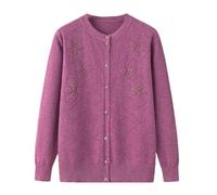 Cardigan lavorato a maglia larga per donne di mezza età - maglione a maniche lunghe, stile nonna primavera autunno, Viola Pnnrk, XL
