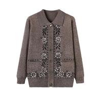Cardigan lavorato a maglia madre di mezza età - Colletto rovesciato per la primavera autunno giacca maglione per donne anziane, cachi, M