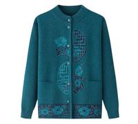 Cardigan lavorato a maglia per anziani e mezza età Cardigan classico con stampa di strass Cardigan da donna Vecchia signora Casual Top Cappotto da nonna da donna Primavera Autunno Abbigliamento da m