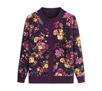 Cardigan Lavorato A Maglia per La Mamma - Girocollo con Motivo Rosa Colorato Maglione Monopetto per Persone di Mezza età E Anziani,Cardigan della Nonna in Velluto E Ispessimento di Grandi Dimensio