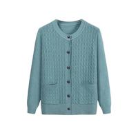 Cardigan lavorato a maglia per la nonna - Autunno Inverno Maglione Cappotto per Donna di mezza età, Blu, S