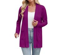 Cardigan leggero da donna aperto sul davanti a maniche lunghe casual sciolto sottile cardigan con tasche, Viola scuro, 5XL