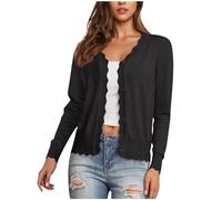 Cardigan leggero da donna casual a maniche lunghe con scollo a V stampa bottoni maglioni aperto davanti capispalla, Nero , L