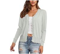 Cardigan leggero da donna casual a maniche lunghe con scollo a V stampa bottoni maglioni aperto davanti capispalla, Cenere Chiaro, XL