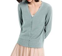 Cardigan leggero da donna con scollo a V e bottoni, cardigan a maniche lunghe, tinta unita, elegante, casual, camicette a tunica, comoda, elastica, elegante, per attività all'aperto, ufficio
