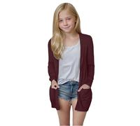 Cardigan leggero da ragazza, a maniche lunghe, casual, aperto sul davanti, oversize, con tasche, ideale per le condizioni atmosferiche miti (rosso mattone, 9-10 anni)