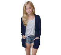 Cardigan leggero da ragazza, a maniche lunghe, casual, aperto sul davanti, oversize, grazioso e morbido, con tasche, ideale per le stagioni miti (blu navy, 13-14 anni)