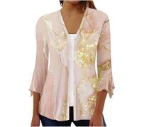 Cardigan Leggero Donna Estivo Elegante Sul Davanti Sottile Stampa Floreale Camicette Maniche con Volant a Tre Quarti Morbida Copertura Trasparente Fino Estate Spiaggia Feste Vacanze Top 2024 Offerte