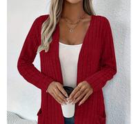 Cardigan lungo a maniche lunghe da donna con tasche e righe sotto le ascelle, colore tinta unita, morbido e spazzolato, nuovo prodotto per l'autunno/inverno, esportato in Europa e America, colore ross
