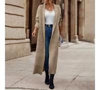 Cardigan lungo a scialle con spalle scoperte, cardigan casual da donna per la tarda stagione autunnale, a collo scialle, con vestibilità regular, tinta unita kaki, per uso quotidiano casual L,M,S,XLCo