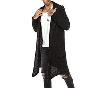 Cardigan Lungo Asimmetrico Oversized Giacca con Cappuccio Uomo Manica Lunga