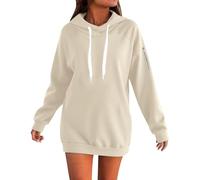 Cardigan lungo da donna con cappuccio in pile con chiusura lampo, morbido e confortevole, a maniche lunghe, con tasca per il comfort in inverno all'aria aperta, coperta con cappuccio, beige., XL