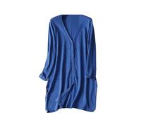 Cardigan lungo da donna con scollo a V e bottoni, in misto cashmere, con spacco laterale, Blu, XXL