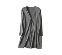 Cardigan lungo da donna con scollo a V e bottoni, in misto cashmere, con spacco laterale, Grigio, XL