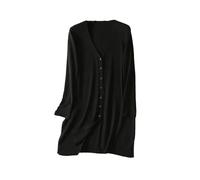 Cardigan lungo da donna con scollo a V e bottoni, in misto cashmere, con spacco laterale, Nero , XL