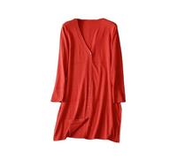Cardigan lungo da donna con scollo a V e bottoni, in misto cashmere, con spacco laterale, Rosso, XL