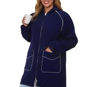 Cardigan lungo da donna lavorato a maglia con risvolto aperto sul davanti strisce riflettenti casual oversize maglioni giacche capispalla con tasche, 1a-blu navy, L