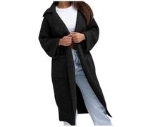Cardigan lungo da donna, oversize, invernale, elegante, con tasche, aperto sul davanti, maglione a maniche lunghe, cardigan lungo da donna, Nero , L