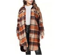 Cardigan lungo da donna Shacket scozzese Camicia a maniche lunghe Casual Risvolto Button Down Trench Cappotti a maniche lunghe Cappotto scozzese al ginocchio Cardigan per le donne, Orange-Christmas