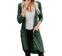 Cardigan lungo da donna UK cardigan estivo leggero morbido con bottoni casual in maglia corta coprispalle maglione casual elegante scollo a V taglie forti capispalla con tasche, Verde, XS