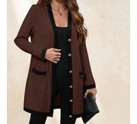 Cardigan lungo e caldo con chiusura a bottoni in metallo, elegante e confortevole, per donna taglia comoda, nero e bianco, adatto per l'autunno, giacca a vento da donna, casual business 0XL,1XL,2XL,3X