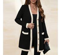 Cardigan lungo e caldo con chiusura a bottoni in metallo, elegante e confortevole, per donna taglia comoda, nero e bianco, adatto per l'autunno, giacca a vento da donna, casual business 0XL,1XL,2XL,3X