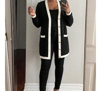 Cardigan lungo e caldo con chiusura a bottoni in metallo, elegante e confortevole, per donna taglia comoda, nero e bianco, adatto per l'autunno, giacca a vento da donna, casual business 0XL,1XL,2XL,3X