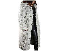 Cardigan lungo lavorato a maglia a trecce per le donne grosso maglione spesso cappotto lavorato a maglia aperto davanti cardigan maglione giacca capispalla, Grigio, S