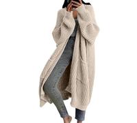 Cardigan lungo oversize da donna aperto sul davanti con tasche spesse a maglia grossa cappotto caldo cardigan lungo per le donne, Beige, S