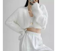 Cardigan Maglia Scalda Cuore Pullover Donna Morbido Bianco Corto Caldo 34741