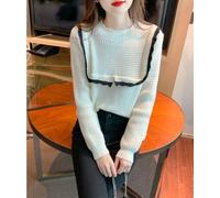 Cardigan Maglia Top Pullover Corto Donna Morbido Maglione Bianco Ricami 38600