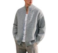 Cardigan Maglia Uomo Taglia Maglione Uomo Grande Cerniera Maglione Maglia Tinta Unita Cardigan Casual Jersey Jacquard All'aperto Collo Alto, grigio, M