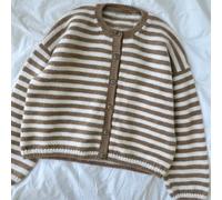 Cardigan maglione giacca da donna Sylvia a righe con maniche lunghe, bottoni, collo rotondo a contrasto, vestibilità ampia, stile preppy per l'autunno, primavera e inverno, adatto per uso quotidiano L