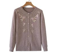 Cardigan Maglione Kitted della Mamma - Giacca di Fiori Ricamati di Mezza età E Anziani Maglione Autunno Inverno Cappotto A Maniche Lunghe Nonna Indossare Caldo, Camel, XL
