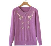 Cardigan Maglione Kitted della Mamma - Giacca di Fiori Ricamati di Mezza età E Anziani Maglione Autunno Inverno Cappotto A Maniche Lunghe Nonna Indossare Caldo, Purple, XL