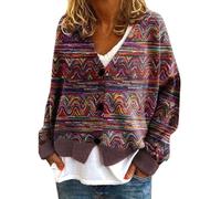 Cardigan Maglioni da donna Autunno Casual Stampa Floreale Manica Lunga Bottone Scollo a V Aperto Frontale Leggero Capis, 1D-Rosso, 3XL