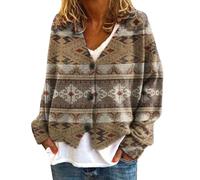 Cardigan Maglioni da donna Autunno Casual Stampa Floreale Manica Lunga Bottone Scollo a V Aperto Frontale Leggero Capis, 1c-grigio, 4XL