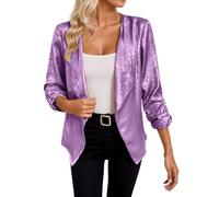 Cardigan metallico alla moda per una giacca a maniche lunghe elegante e lucida con stampa dorata, Lilla, L