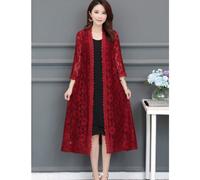 Cardigan Midi In Pizzo Con Ricami Floreali Aperto Tipo Kimono Giacca Casual