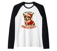 Cardigan Natalizio con Scritta «I Believe in Santa Paws» per Cani Welsh Corgi Maglia con Maniche Raglan