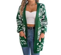 Cardigan natalizio da donna, cardigan natalizio con fiocco di neve, casual, per autunno e inverno, abbigliamento per la casa, Verde, L